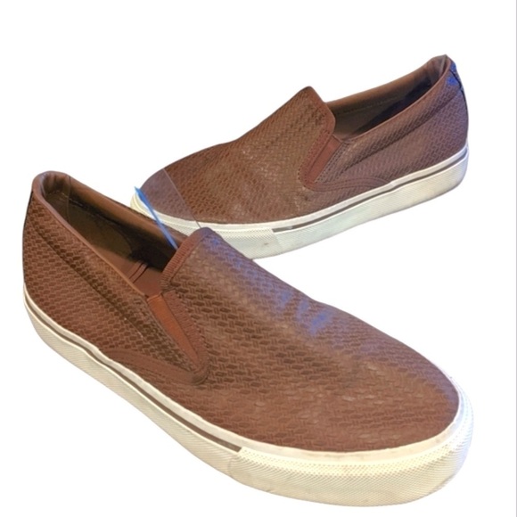 Zara Men's Laceless Sneakers Slip On Basket Weave Brown Vegan Leather 41 (US 8) - Picture 3 of 8